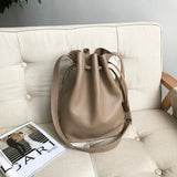 Genuine Leather Drawstring Bucket Bag Olive Green Leather Bucket Crossbody Bag Womens