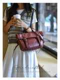 brown Leather Satchel Bag Genuine Leather Flap Satchel With Buckle Straps Womens - Annie Jewel