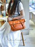 Retro Leather Messenger Bag Women Top Handle Leather Satchel Bag - Annie Jewel