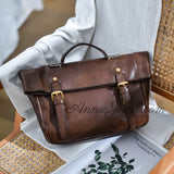 Vintage Leather Satchel Bag Genuine Leather Flap Satchel With Buckle Straps Womens - Annie Jewel