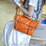 Vintage Leather Satchel Bag Genuine Leather Flap Satchel With Buckle Straps Womens - Annie Jewel