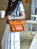 Retro Leather Messenger Bag Women Top Handle Leather Satchel Bag - Annie Jewel