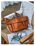Retro Leather Messenger Bag Women Top Handle Leather Satchel Bag - Annie Jewel