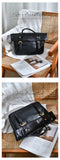 black Leather Satchel Bag Genuine Leather Flap Satchel With Buckle Straps Womens - Annie Jewel