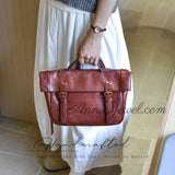 brown Leather Satchel Bag Genuine Leather Flap Satchel With Buckle Straps Womens - Annie Jewel