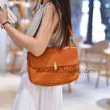 Soft tan Genuine Leather Flap Purse Minimalist Leather Shoulder Bag Womens