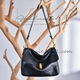Soft black Leather Flap Purse Minimalist Leather Shoulder Bag Womens