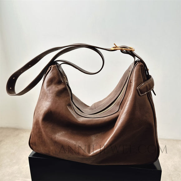 Genuine Leather Hobo Bag Brown Women's Leather Hobo Bags zipper Hobo Bag
