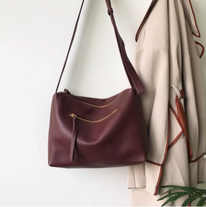 Women's Soft Leather Hobo Bag With Zipper burgundy Leather Hobo Crossbody Bag 