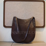 Simple Leather Shoulder Bag Genuine Leather Hobo Purse Slouchy brown Leather Bag 