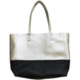 Black And White Upright Leather Tote Bag Soft Genuine Leather Laptop Tote Bag For Women 