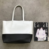 Black And White Upright Leather Tote Bag Soft Genuine Leather Laptop Tote Bag For Women 