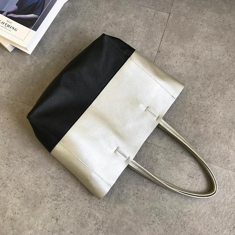 Black And White Leather Purse Big Leather Tote Soft Leather Tote Bag Womens