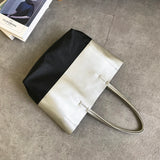 Black And White Upright Leather Tote Bag Soft Genuine Leather Laptop Tote Bag For Women 