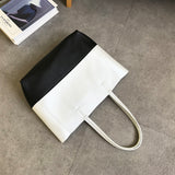 Black And White Upright Leather Tote Bag Soft Genuine Leather Laptop Tote Bag For Women 