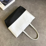 Black And White Upright Leather Tote Bag Soft Genuine Leather Laptop Tote Bag For Women 