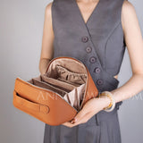 brown Leather Makeup Cosmetic&Toiltery Bags Purse Pouch For Womens - Annie Jewel
