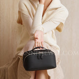 black Leather Makeup Bag With Compartments Black Leather Cosmetic Bag For Women - Annie Jewel