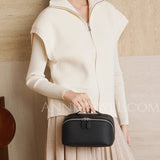 black Genuine Leather Makeup Bag With Compartments Black Leather Cosmetic Bag For Women - Annie Jewel