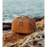 brown Genuine Leather Makeup Cosmetic&Toiltery Bags Purse Pouch For Womens - Annie Jewel