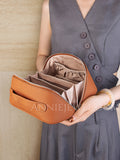 brown Leather Makeup Bag With Compartments brown Leather Cosmetic Bag For Women - Annie Jewel