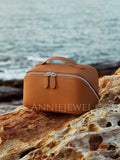 brown Leather Makeup Bag With Compartments brown Leather Cosmetic Bag For Women - Annie Jewel