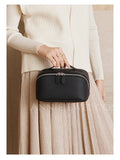 Genuine Leather Makeup Bag With Compartments Black Leather Cosmetic Bag For Women - Annie Jewel