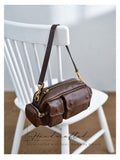 Genuine leather crossbody bag with front pockets vintage leather shoulder bag with pockets