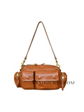 Genuine leather crossbody bag with front pockets vintage leather shoulder bag with pockets