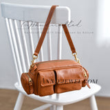 Genuine Leather Multi Pocket Crossbody Bag Women's Brown Leather Utility Bag