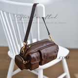 Genuine Leather Multi Pocket Crossbody Bag Women's Brown Leather Utility Bag