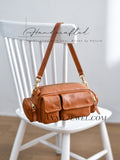 Genuine leather camera bag crossbody multiple compartments leather crossbody bag with front pockets and zipper
