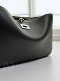 Women's black Leather Shoulder Bag Medium Leather Shoulder Bag With Zipper 