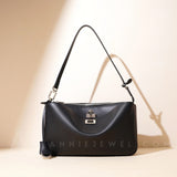 Women's black Leather Shoulder Bag Medium Leather Shoulder Bag With Zipper 