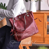 Real Leather Quilted Shoulder Bag With Chain Handle Quilted Leather Handbag Chain Strap Womens - Annie Jewel