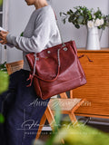 Genuine Leather Quilted Tote Bag Chain Strap Leather Tote Bag With Pouch Set Womens - Annie Jewel