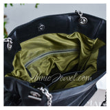 details of Genuine Leather Quilted Tote Bag Chain Strap Leather Tote Bag With Pouch Set Womens - Annie Jewel