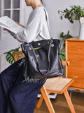 Black Genuine Leather Quilted Tote Bag Chain Strap Black Leather Tote Bag With Pouch Set Womens - Annie Jewel
