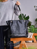 Black Genuine Leather Quilted Tote Bag Chain Strap Black Leather Tote Bag With Pouch Set Womens - Annie Jewel