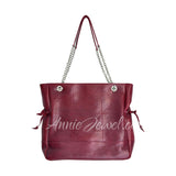 Genuine Leather Quilted Tote Bag Chain Strap Burgundy Leather Tote Bag With Pouch Set Womens - Annie Jewel