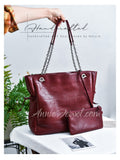 Real Leather Quilted Shoulder Bag With Chain Handle Quilted Leather Handbag Chain Strap Womens - Annie Jewel