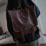 Ladies Black Leather Backpack Rivet Small Leather Black Backpack Womens 