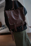 Rivet Small Brown Leather Backpack Womens Genuine Leather Satchel Backpack 