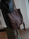 Rivet Small Brown Leather Backpack Womens Genuine Leather Satchel Backpack 
