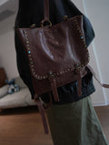 Rivet Small Brown Leather Backpack Womens Genuine Leather Satchel Backpack 