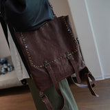 Ladies Black Leather Backpack Rivet Small Leather Black Backpack Womens 