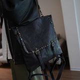 Ladies Black Leather Backpack Rivet Small Leather Black Backpack Womens 