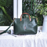 green Leather Satchel Handbag the leather small tote bag womens