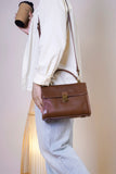 Brown Genuine Leather Trapezoid Bag Satchel Bags For Ladies