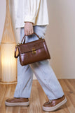 Brown Genuine Leather Trapezoid Bag Satchel Bags For Ladies